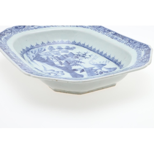 889 - CHINESE BLUE & WHITE PORCELAIN DISH & PLATTER. Both 18thc, including an octagonal shaped rectangular... 