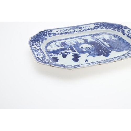 889 - CHINESE BLUE & WHITE PORCELAIN DISH & PLATTER. Both 18thc, including an octagonal shaped rectangular... 