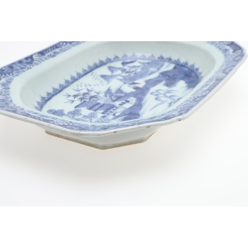 889 - CHINESE BLUE & WHITE PORCELAIN DISH & PLATTER. Both 18thc, including an octagonal shaped rectangular... 