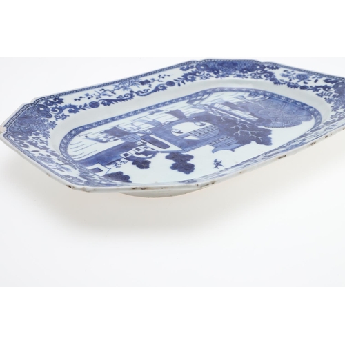 889 - CHINESE BLUE & WHITE PORCELAIN DISH & PLATTER. Both 18thc, including an octagonal shaped rectangular... 