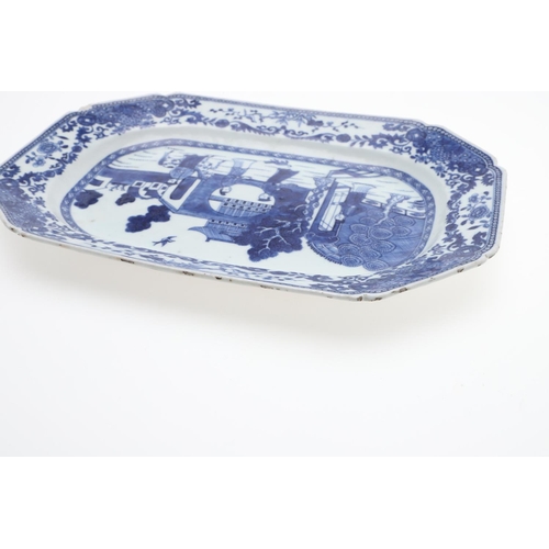 889 - CHINESE BLUE & WHITE PORCELAIN DISH & PLATTER. Both 18thc, including an octagonal shaped rectangular... 