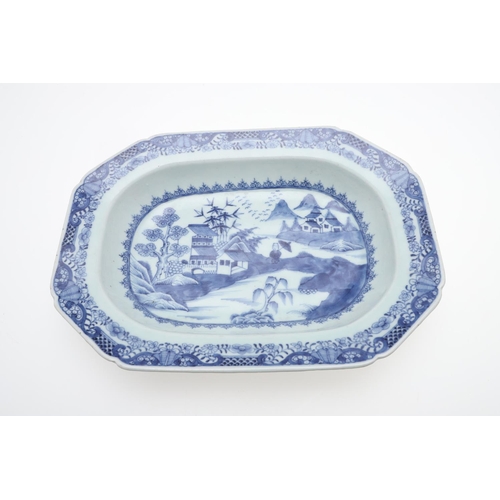 889 - CHINESE BLUE & WHITE PORCELAIN DISH & PLATTER. Both 18thc, including an octagonal shaped rectangular... 