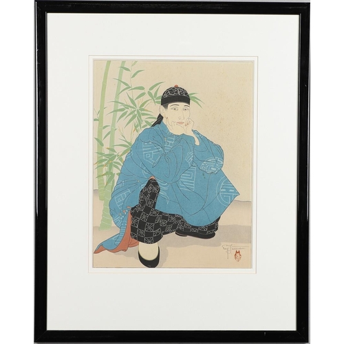 892 - PAUL JACOULET (FRENCH 1896-1960) - TWO FRAMED COLOURED WOODBLOCK PRINTS. A coloured woodblock print ... 