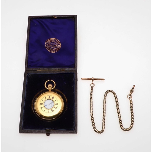 1024 - AN 18CT GOLD HALF HUNTING CASED POCKET WATCH BY DENT. the signed circular dial with Roman numerals a... 