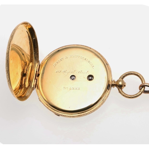 1025 - AN 18CT GOLD OPEN FACED POCKET WATCH. the white enamel dial with Roman numerals and subsidiary secon... 