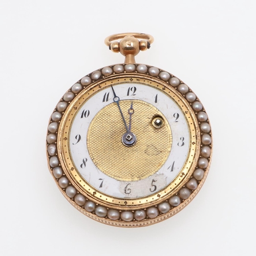 1026 - A GOLD AND ENAMEL OPEN FACED POCKET WATCH. the gold and white enamel dial with Arabic numerals and p... 