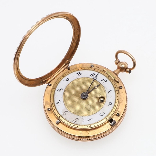 1026 - A GOLD AND ENAMEL OPEN FACED POCKET WATCH. the gold and white enamel dial with Arabic numerals and p... 