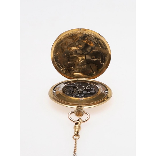 1031 - AN 18CT GOLD OPEN FACED POCKET WATCH. the circular dial with Arabic numerals and subsidiary seconds ... 