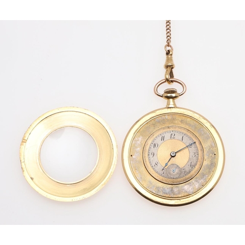 1031 - AN 18CT GOLD OPEN FACED POCKET WATCH. the circular dial with Arabic numerals and subsidiary seconds ... 