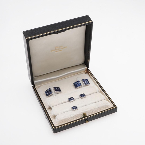 1043 - A PAIR OF SAPPHIRE CUFFLINKS BY SHREVE, CRUMP & LOW COMPANY, BOSTON. each link formed with nine squa... 