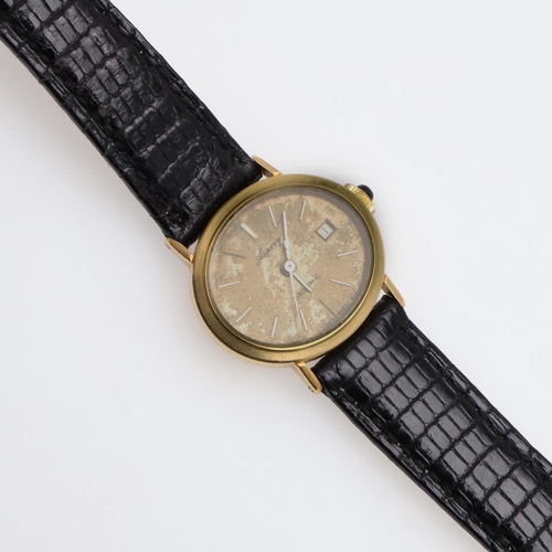 1046 - A LADY'S GOLD WRISTWATCH BY ASPREY. the signed oval-shaped dial with baton numerals and date apertur... 