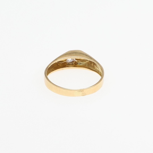 1076 - AN 18CT GOLD AND DIAMOND ABSTRACT RING. mounted with an oval-shaped diamond, 2.5 grams. Size P 1/2. ... 