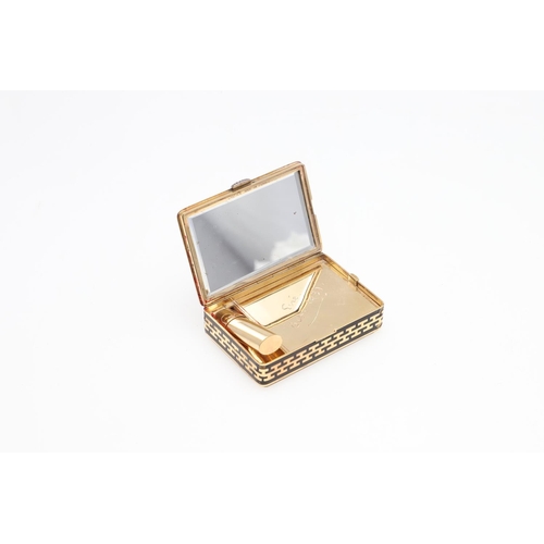 1316 - CARTIER. AN ART DECO LAC BURGAUTE, DIAMOND AND 18CT GOLD VANITY CASE. the shell inlay decoration dep... 