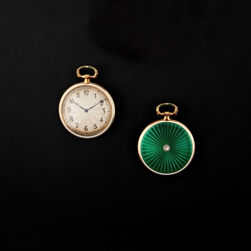 1317 - CARTIER. AN ENAMEL AND GOLD OPEN FACED POCKET WATCH, CIRCA 1910. faintly signed on the dial, with Ar... 