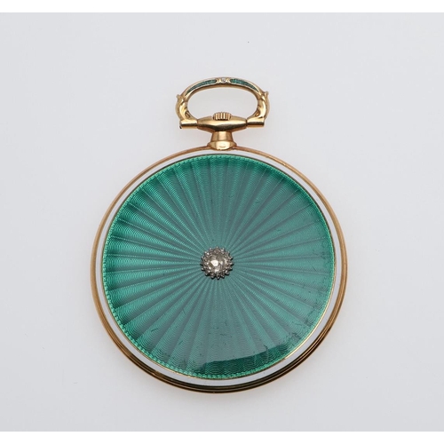 1317 - CARTIER. AN ENAMEL AND GOLD OPEN FACED POCKET WATCH, CIRCA 1910. faintly signed on the dial, with Ar... 