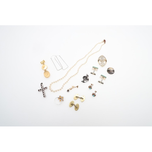 921 - A QUANTITY OF JEWELLERY. including a pair of cultured pearl and turquoise earrings, a gold and gem s... 