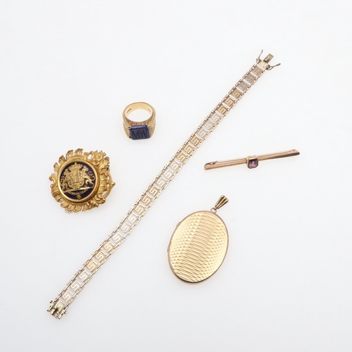 922 - A QUANTITY OF JEWELLERY. including a 9ct two colour gold panel bracelet, 19.5cm long, 12.0 grams, a ... 