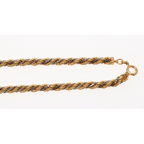 930 - A 14CT TWO COLOUR GOLD ROPE LINK NECKLACE. 40cm long, 17.2 grams.  *CR  No obvious damage or repair.