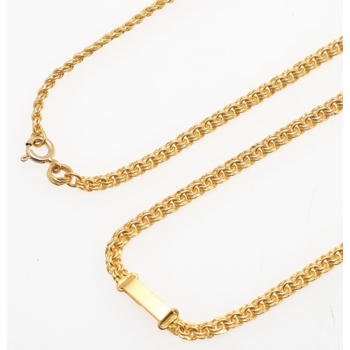 934 - A GOLD FANCY LINK NECKLACE. 45.5cm long, 13.2 grams, together with a conforming bracelet, 17cm long,... 