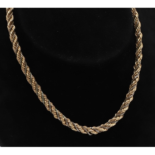 940 - A GOLD ROPE LINK NECKLACE. 40.5cm long, 35.9 grams.  *CR  Some wear, but no obvious damage or repair... 