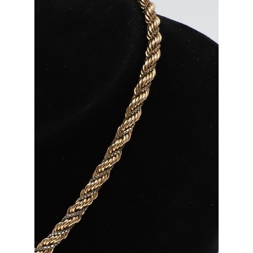 940 - A GOLD ROPE LINK NECKLACE. 40.5cm long, 35.9 grams.  *CR  Some wear, but no obvious damage or repair... 