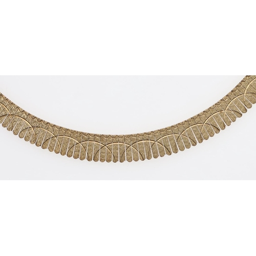 944 - A 9CT GOLD COLLAR NECKLACE. with engraved decoration and concealed clasp, 43cm long, 22.8 grams.  *C... 