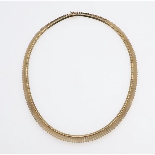 944 - A 9CT GOLD COLLAR NECKLACE. with engraved decoration and concealed clasp, 43cm long, 22.8 grams.  *C... 