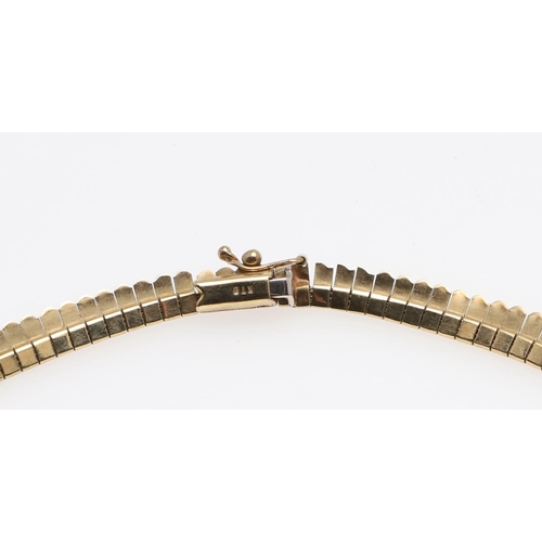 944 - A 9CT GOLD COLLAR NECKLACE. with engraved decoration and concealed clasp, 43cm long, 22.8 grams.  *C... 