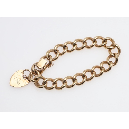 948 - A 9CT GOLD CURB LINK BRACELET. with foliate engraved padlock clasp, 19cm long, 60.5 grams.  *CR  Som... 