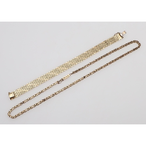 950 - A 9CT GOLD BRICK LINK BRACELET. with concealed clasp, 19cm long, 20.9 grams, together with a fancy l... 