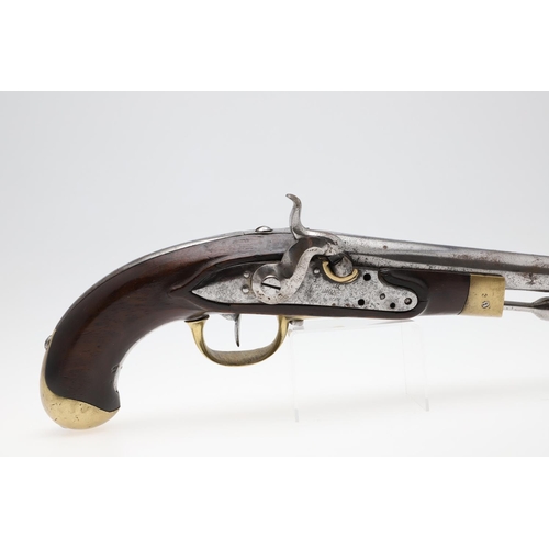 10 - A 19TH CENTURY CONTINENTAL PERCUSSION PISTOL. With a 20cm tapering barrel, with loading tool below, ... 