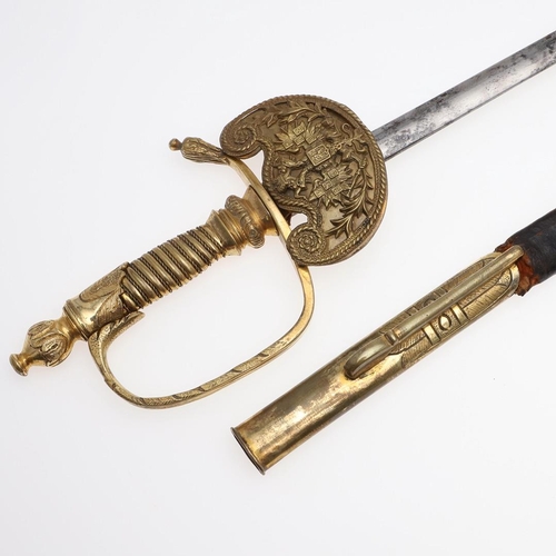 103 - AN 1855 PATTERN STATE OFFICIAL'S SWORD AND SCABBARD. With a 72cm tapering pointed blade marked with ... 