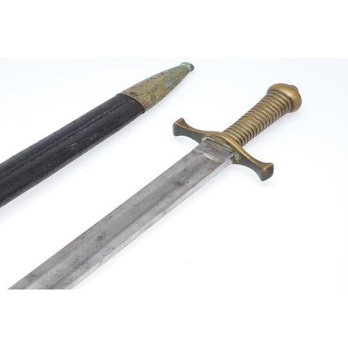 105 - A 19TH CENTURY PRUSSIAN SHORT SWORD AND SCABBARD. A Prussian short sword similar to the French 1831 ... 