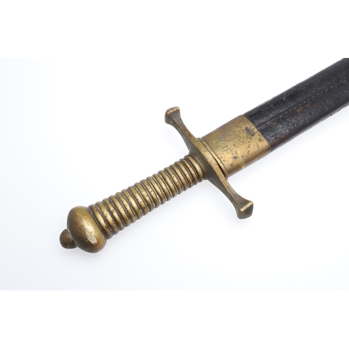 105 - A 19TH CENTURY PRUSSIAN SHORT SWORD AND SCABBARD. A Prussian short sword similar to the French 1831 ... 