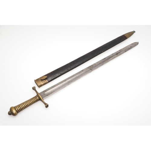 105 - A 19TH CENTURY PRUSSIAN SHORT SWORD AND SCABBARD. A Prussian short sword similar to the French 1831 ... 