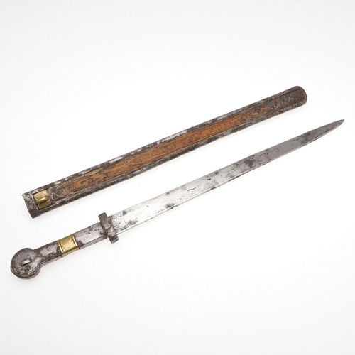 123 - A 19TH CENTURY STRAIGHT BLADED DAGGER AND TWO OTHERS. A short sword or dagger with a 34cm single sid... 