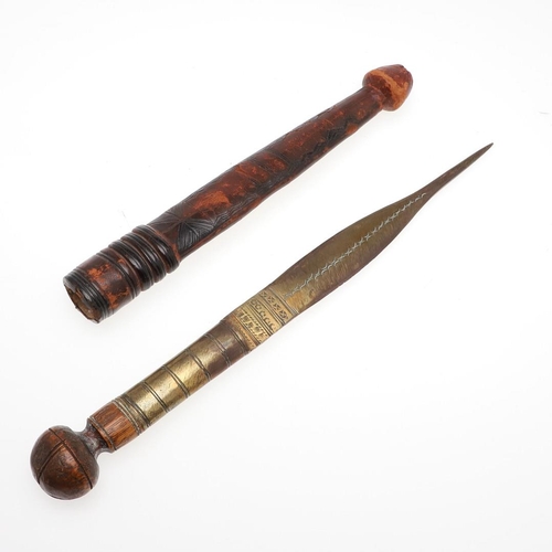 123 - A 19TH CENTURY STRAIGHT BLADED DAGGER AND TWO OTHERS. A short sword or dagger with a 34cm single sid... 