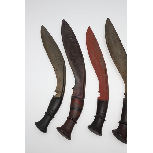 132 - A COLLECTION OF KUKRI KNIVES. A Military issue Kukri knife with traditionally shaped 34cm blade with... 