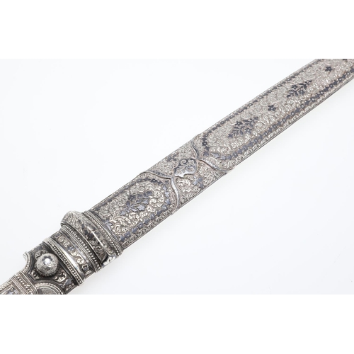 133 - A FINE NIELLO DECORATED COSSACK KINJAL DAGGER. With a 35cm tapering, pointed blade with central trip... 