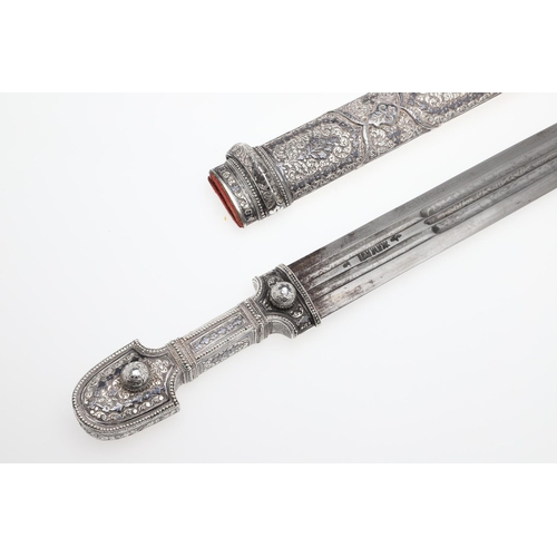 133 - A FINE NIELLO DECORATED COSSACK KINJAL DAGGER. With a 35cm tapering, pointed blade with central trip... 