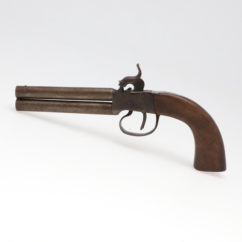 2 - A 19TH CENTURY TWIN BARREL PERCUSSION PISTOL. With 11.5cm over and under barrels with stamped proof ... 
