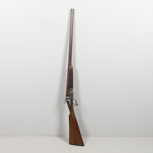 20 - A MASSIVE 19TH CENTURY ENGLISH 8 BORE FOWLING GUN. With an 8 bore single browned barrel with ejector... 