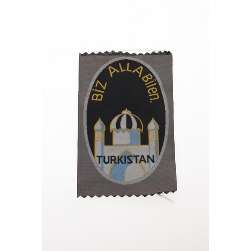 219 - TWO GERMAN FOREIGN VOLUNTEER ARM BADGES. Two foreign volunteer armbadges, Turkistan 'BIZ ALLA Billen... 