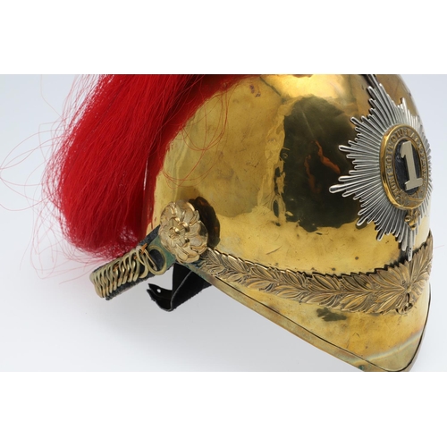 258 - A BRITISH 1871 PATTERN 1ST DRAGOON GUARDS BRASS HELMET. An 1871 pattern helmet with 1st King's Drago... 