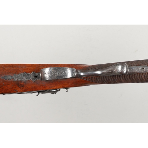 27 - A FINE 19TH CENTURY 4 BORE SINGLE BARREL SPORTING GUN BY GRIFFITHS. With an 88cm Damascus barrel, wi... 