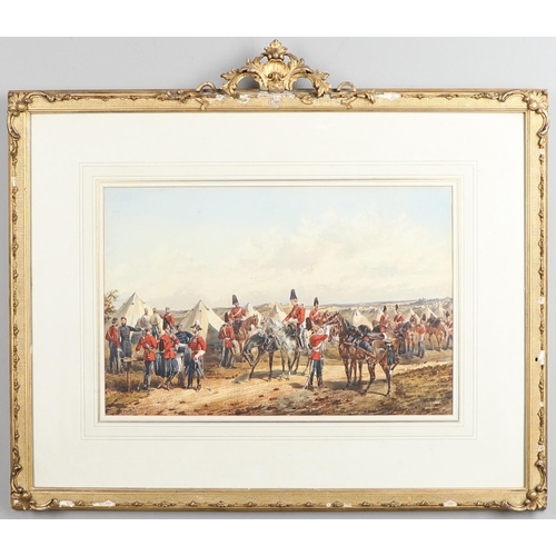 277 - ORLANDO NORRIE (1832-1901) SOLDIERS AT CAMP, WATERCOLOUR. A watercolour with a variety of soldiers i... 