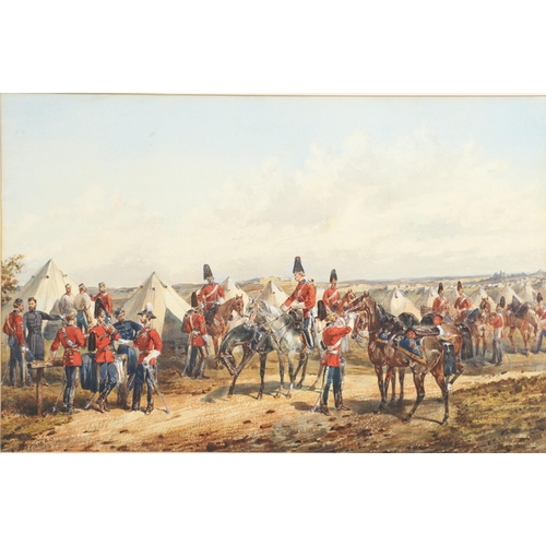 277 - ORLANDO NORRIE (1832-1901) SOLDIERS AT CAMP, WATERCOLOUR. A watercolour with a variety of soldiers i... 