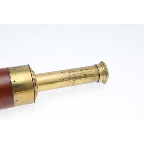 280 - A DOLLOND THREE DRAW TELESCOPE AND A FIVE DRAWER TELESCOPE BY HARRIS AND SON. A wooden bodied brass ... 