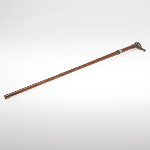 282 - A WLAKING STICK WITH SHAFT FROM TIMBER FROM H.M.S. FOUDROYANT. A walking stick with 81cm shaft with ... 