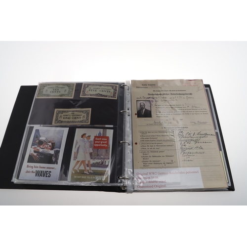 288 - AN ALBUM OF THIRD REICH POSTAL EPHEMERA, DOCUMENTS AND OTHER ITEMS. An album of German Third Reich p... 